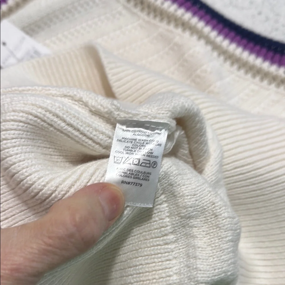 Ann Taylor Ribbed White and Purple Sleeveless Tank Top - Picture 6 of 6